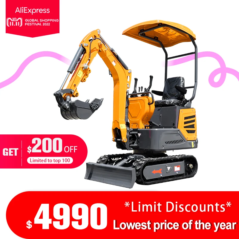 1.2 1.8 2 Ton Chinese Small Digger Mini Hydraulic Excavator Farm Garden Excavation Machine with Rubber Tracks for Home for Sale