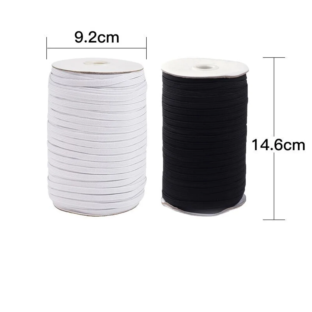 

1 Roll 180m Polyester Face Mask Elastic Band Replacement Flat Ribbon Clothing Accessories Belt Decor Supplies - 4mm (Black)