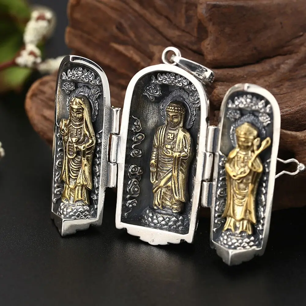 

Лист из чистого стерлингового серебра S925, цветок лотоса, три гуаньиншкатулка с Буддой, подвеска 48 г