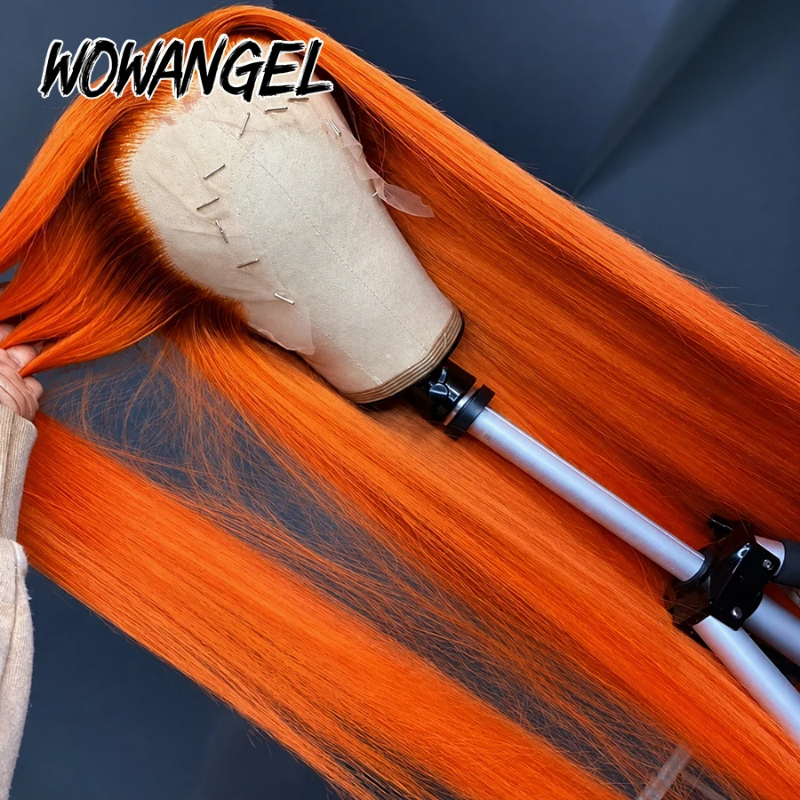 Фото WOWANGEL Парик из натуральных волос с кружевной фронтальной частью 13x6 HD, имбирно-оранжевый, предварительно подстриженный, без клея, прямой, с естественной линией роста волос и детскими волосками. №5