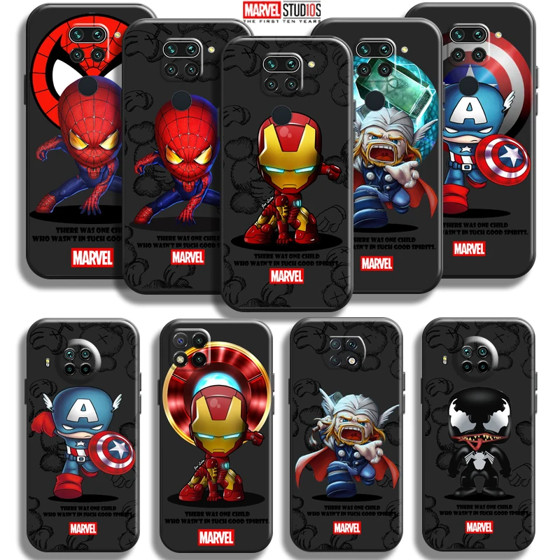 

Marvel Cartoon Iron Man Spiderman Phone Case For Xiaomi Redmi Note 9 9 Pro Max Note 9T 5G Funda Carcasa Back Black