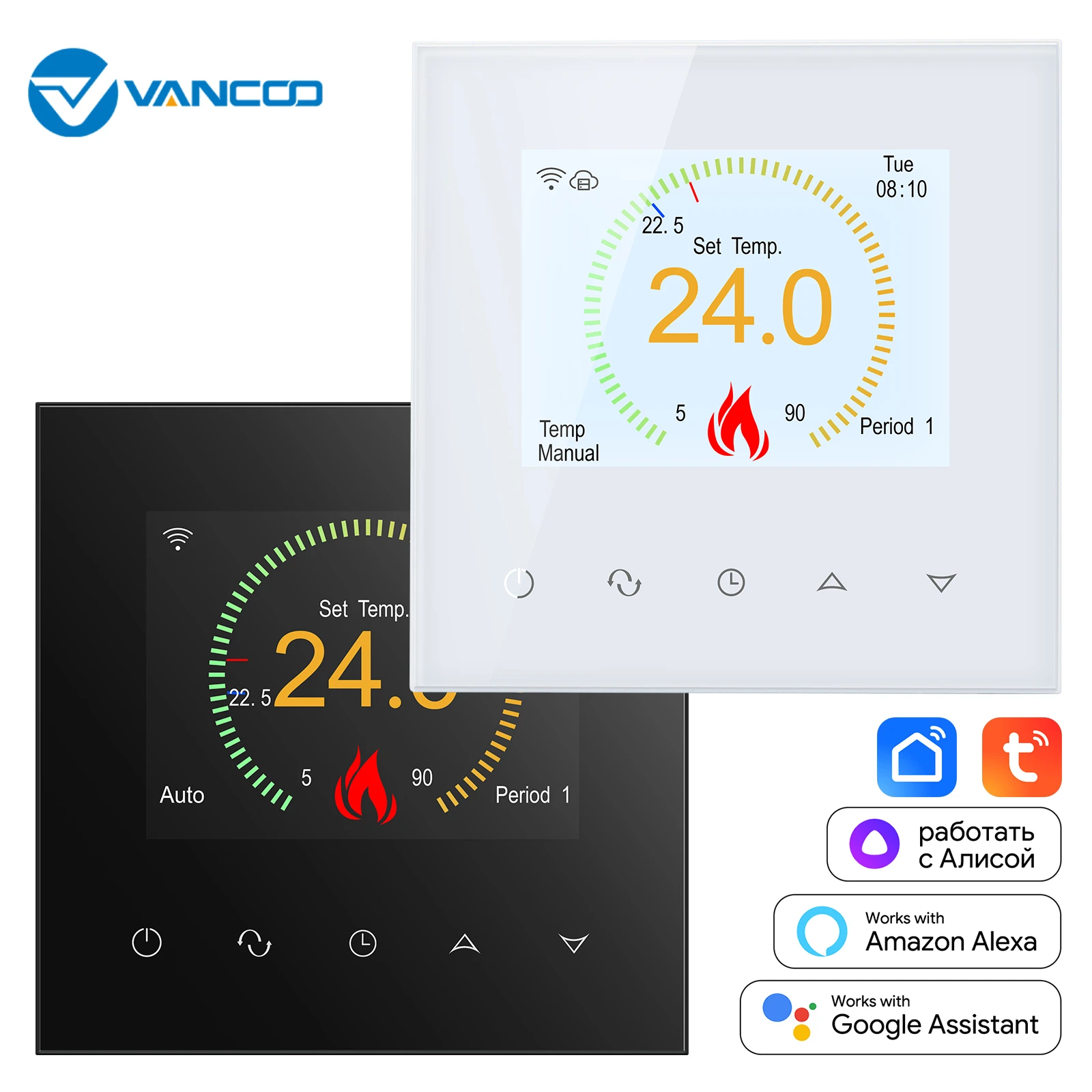 

Vancoo Wifi Thermostat Tuya Thermoregulator Colorful Touch Screen Controller for Gas Boiler Water Electric Heating Alexa Google