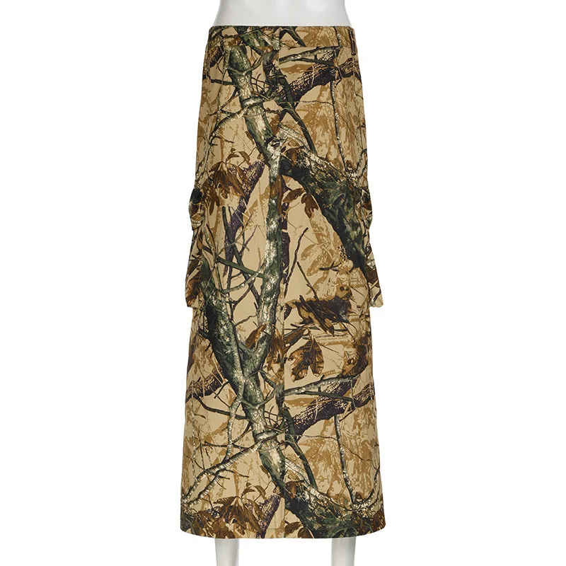 Женская длинная юбка-карго с завышенной талией и карманами