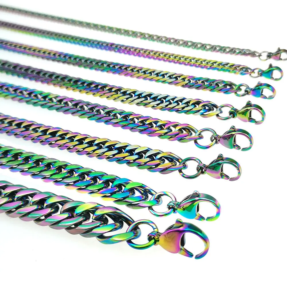 

Colorful Quenching Basic Link Chain Necklace Stainless Steel Jewelry Curb Cuban Figaro Box Snake Rope Keel Choker DIY Men Women