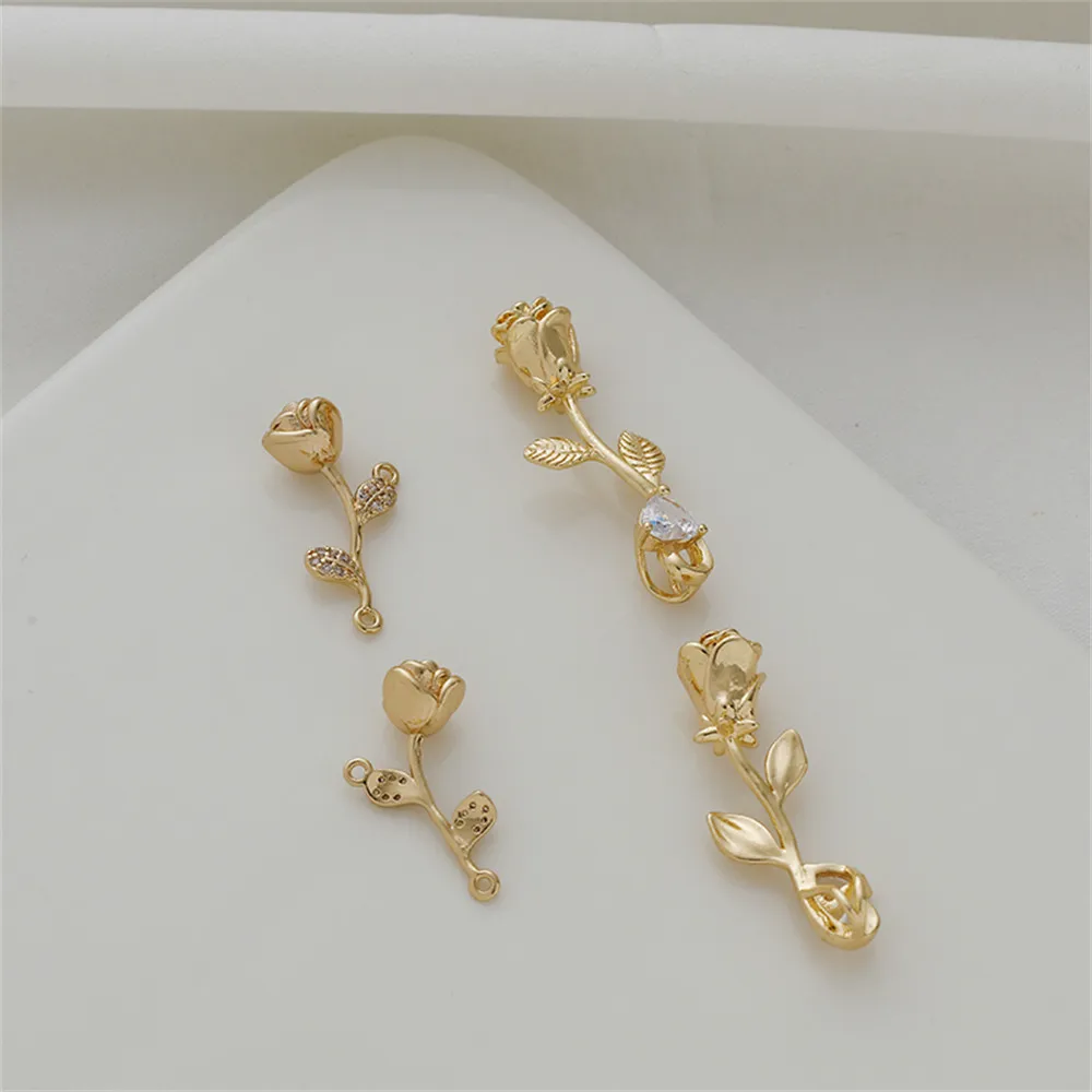 

14K copper gold plated with diamond zirconia rose pendant handmade copper covered gold diy bracelet necklace charm accessories