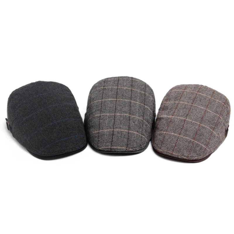 Осень-зима мужской берет женская шапка клетчатые хлопковые береты с узором