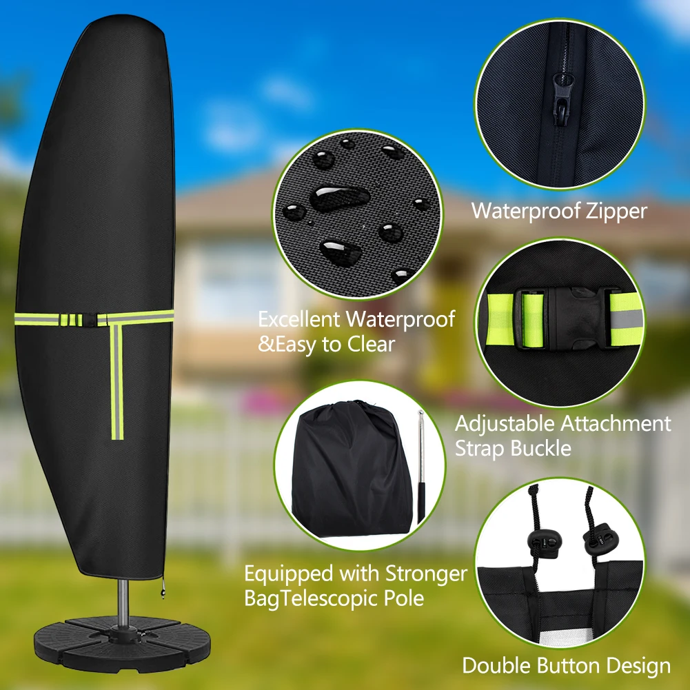 Sunshade Umbrella Cover Anti-UV Rain Wind Dust Offset Parasol Cover 140cm Long Telescopic Pole for Garden Yard Balcony Umbrellas