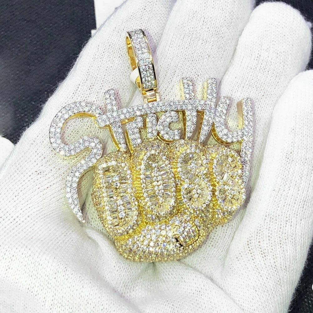 

2022 Hip Hop Iced Out Sparking Bling Baguette Cubic Zirconia Cz Intial Name Boss Letters Pendent Necklaces For Men Boy Jewelry