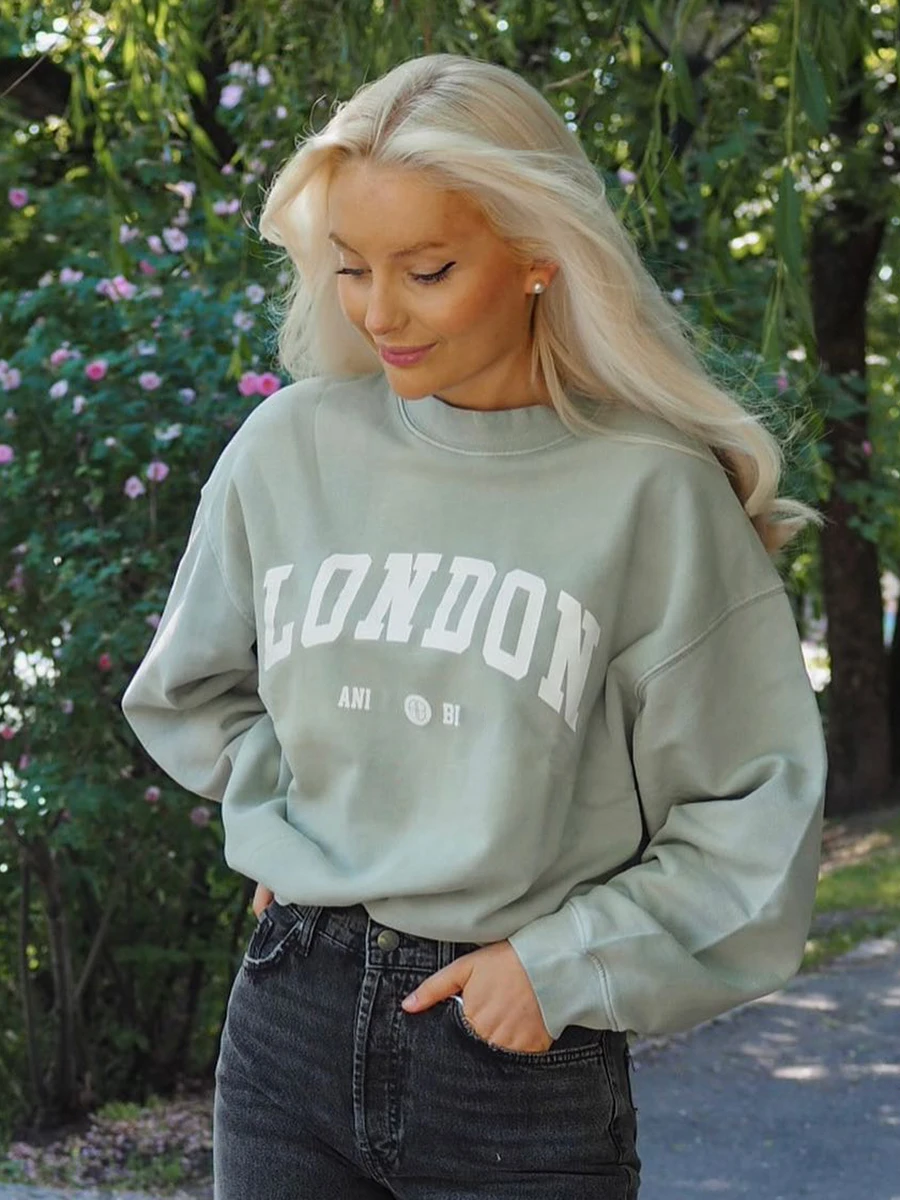 

Letter Print New York Sweatshirt for Women Spring Autumn Long Sleeve Vintage Sweatshirts Tops Fashion Pull Hoodie Chic Clothing