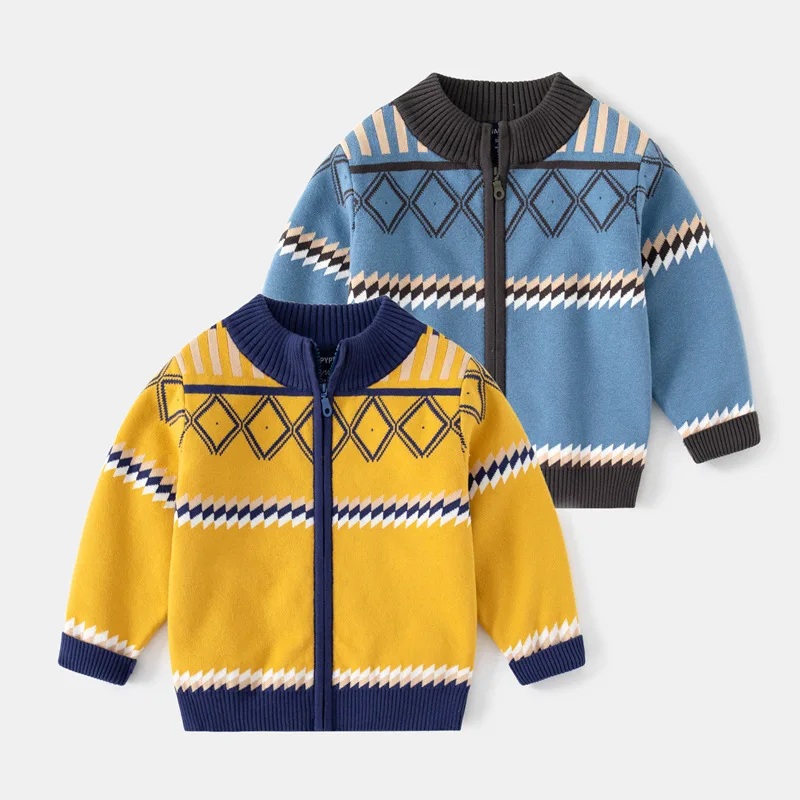 

Boys Sweaters Spring & Autumn New Zipper Fashion Striped Versatile Kids Knitwear Coat Versatile Britain Style Assorted Simple