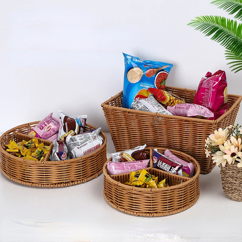 

Handmade Imitation Rattan Woven Fruit and Vegetable Storage Basket Candy Snack Household Sundries Storage Basket Decoration