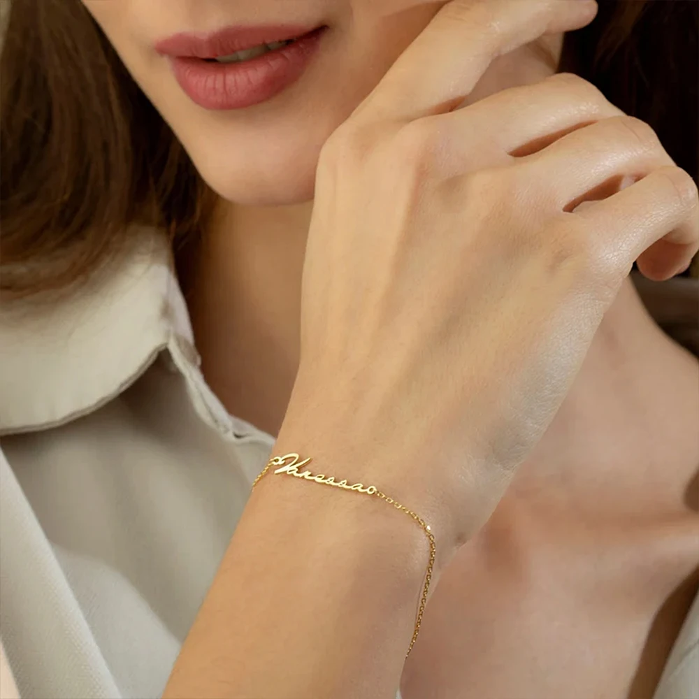 Stainless Steel Women's Custom Name Bracelet Personalized Custom Charm Jewelry Gold Bracelet Best Friend Mother's Day Gift