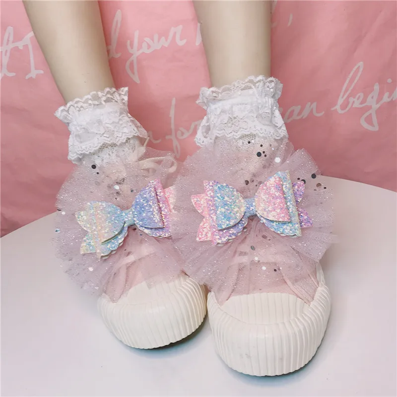 

New Pink Cute Cookie Shoes Sweet Bow Lace up Canvas Shoes