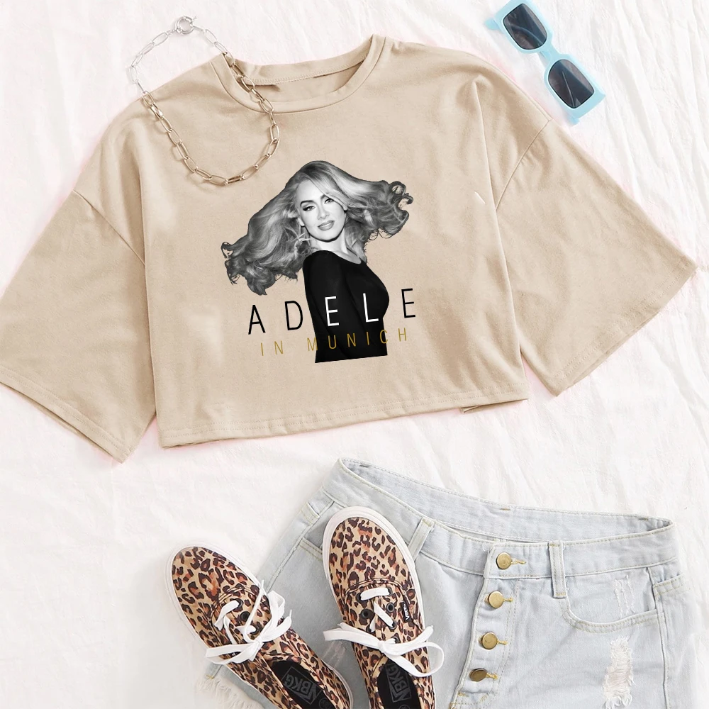 Adele In Munich Tour 2024 повседневные женские укороченные рубашки с круглым вырезом для