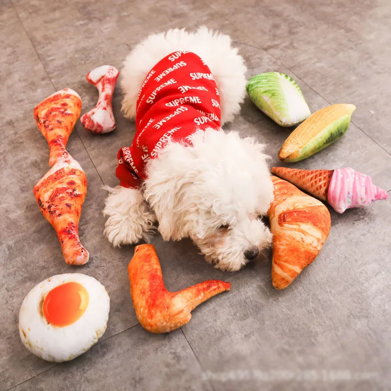 

3D Simulated 1pc Plush Squeaky Bone Dog Toys Animals Cartoon Puppy Training Toy Soft Banana Carrot And Vegetable Pet Supplies