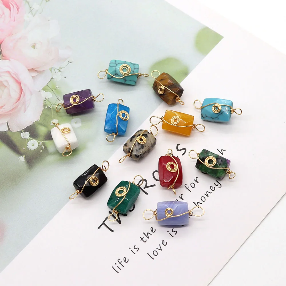 

Natural Stone Amethyst Pendants Agate Tiger Eye 2 Hole Connector for Jewelry Making DIY Necklace Bracelet Charms Accessories