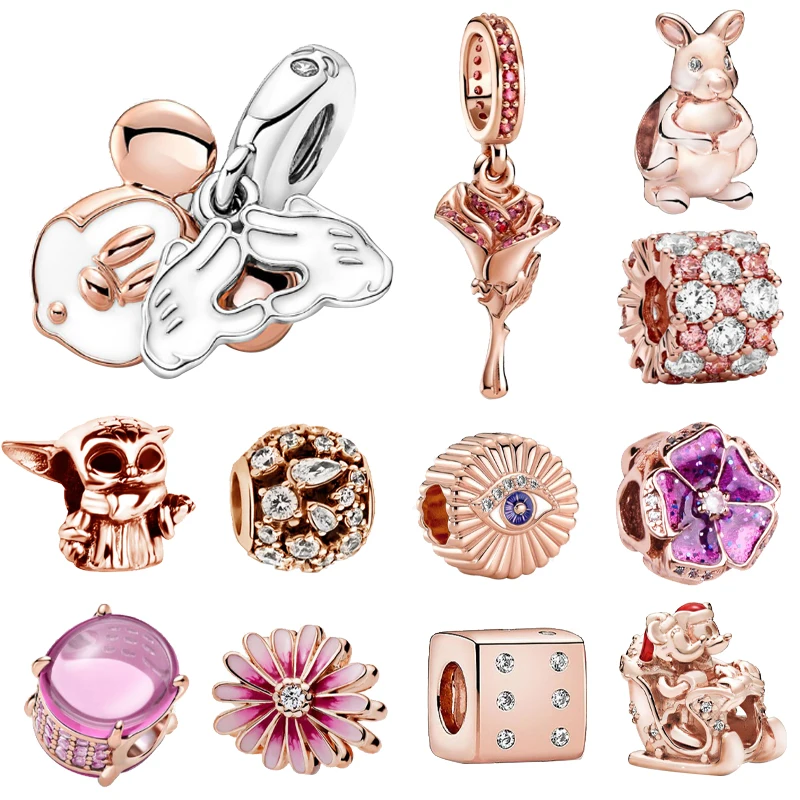 

Mybeboa 925 Sterling Silver Rose Gold Couple Dangle Charms Fit Europe 925 Original Bracelet Beads Charm for Pendant Jewelry