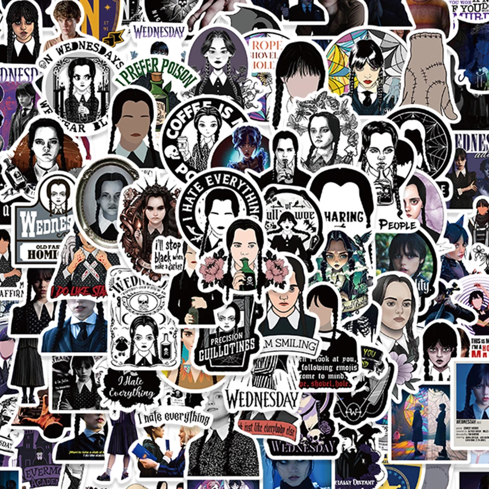 10/50/100pcs Wednesday Addams Stickers Tim Burton Movies Sti