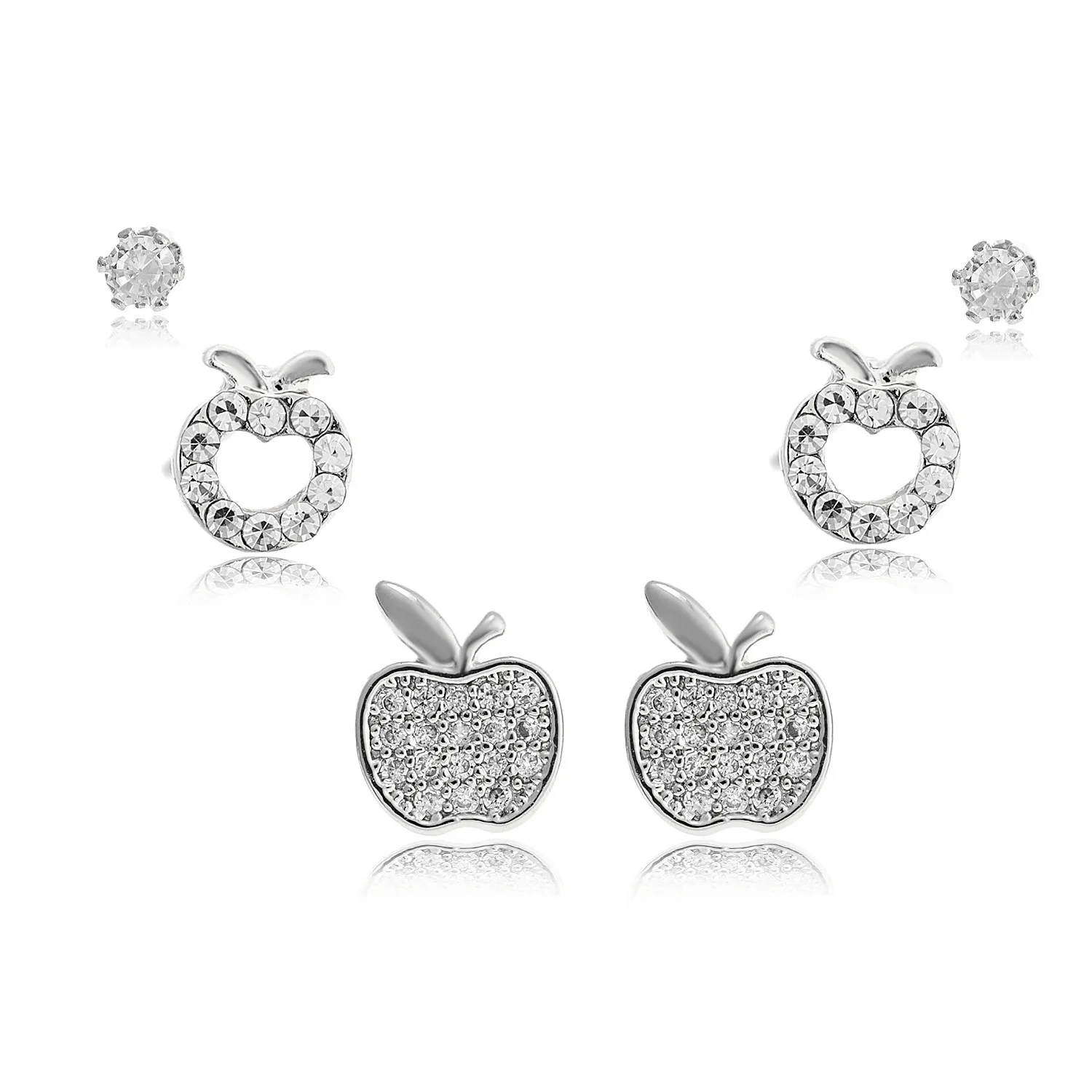 

3Pair Fashion Exquisite Elegant AAA Zircon Fruit Apple Ear Stud GIRL'S Gifts Party Banquet WOMEN'S Jewelry set korean Earrings