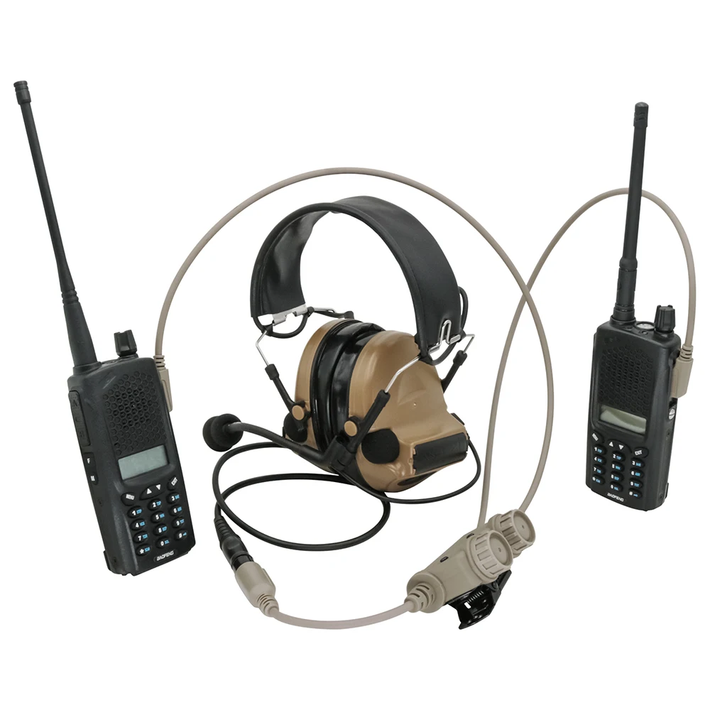 Tactical U94 PTT TAC-SKY Noise Cancelling Airsoft Headphone Adapter Double Pass RAC PTT Kenwood Plug for Peltor Tactical Headset