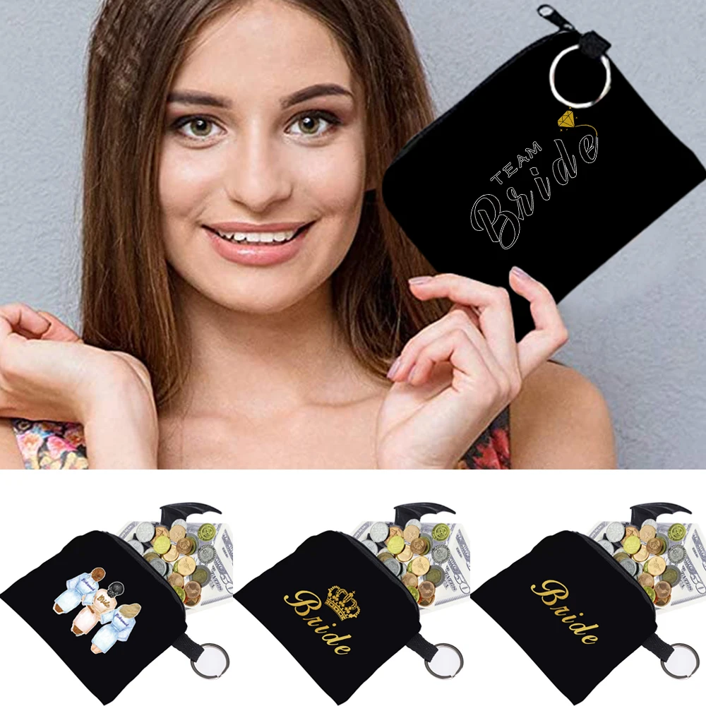

Women Canvas Purse Card Key Purse Pouch Children Bride Pattern Small Organizer Bag Zipper Coin Purse Card Holder Wallet Bag Case