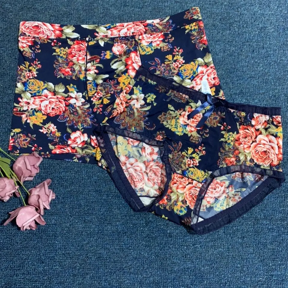 

Комплект нижнего белья для пар, шелковые Симпатичные трусы с мультяшным рисунком для мужчин и женщин