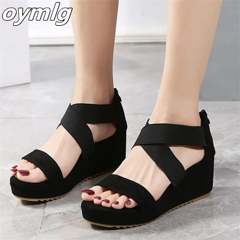

Sexy cross-strap wedge sandals for women 2024 new high-heeled open-toe temperament fashion buckle strap Roman shoes