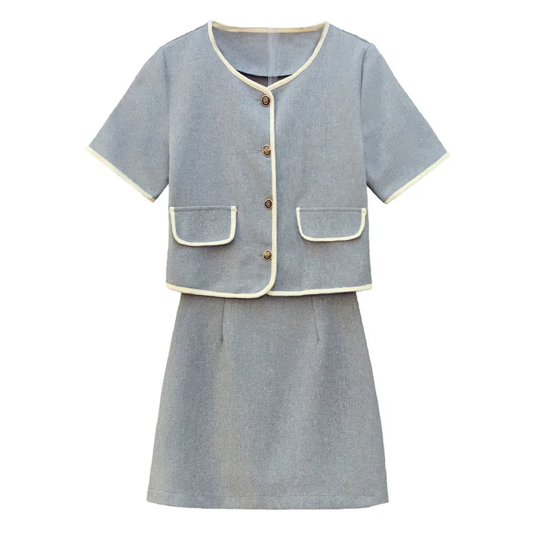 

Summer Office OL Suit For Women Jacket Coat Top And Mini Skirt Female Two Piece Set Casual Plus Size 4XL Cotton Matching Outfits