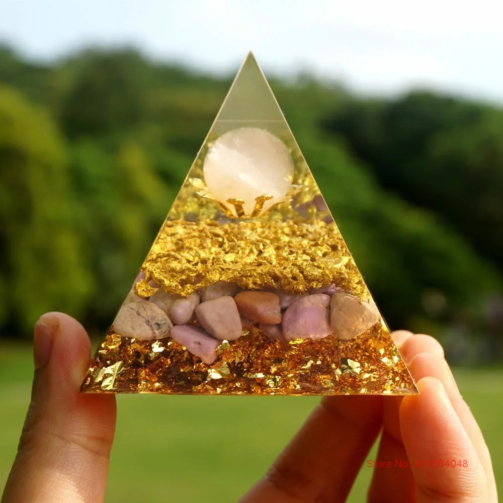 

New Powerful Orgonite Pyramid Rose Quartz Sphere With Lepidolite Crystal Gemstone Copper Shavings EMF Protection Orgone Pyramide