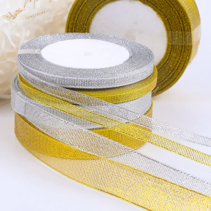 25 ярдов Золотая и Серебряная лента для подарков Ремесленная упаковка