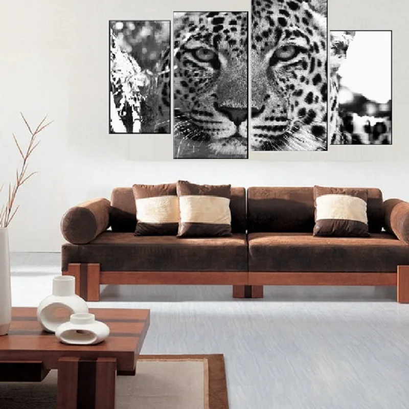 

Картина на холсте с черно-белым леопардовым принтом Angel's Art 4 шт./компл.