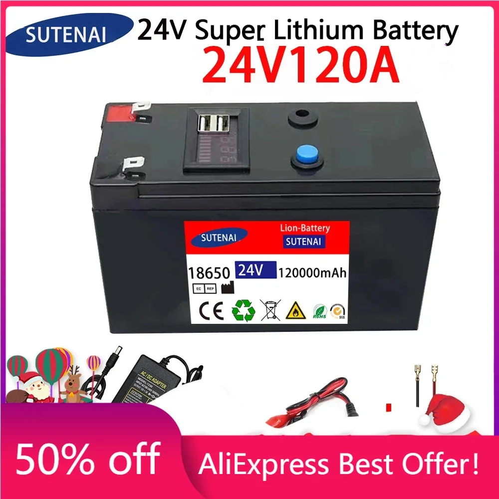 

24V Battery 120Ah 18650 lithium battery pack Rechargeable battery for solar energy electric vehicle battery+25.2v2A charger