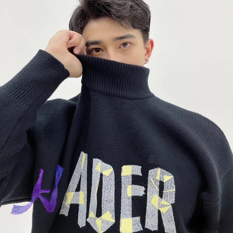 

ADER Sweater Men Women Origami Logo Letter Knitted Half Turtleneck Adererror Sweatshirts