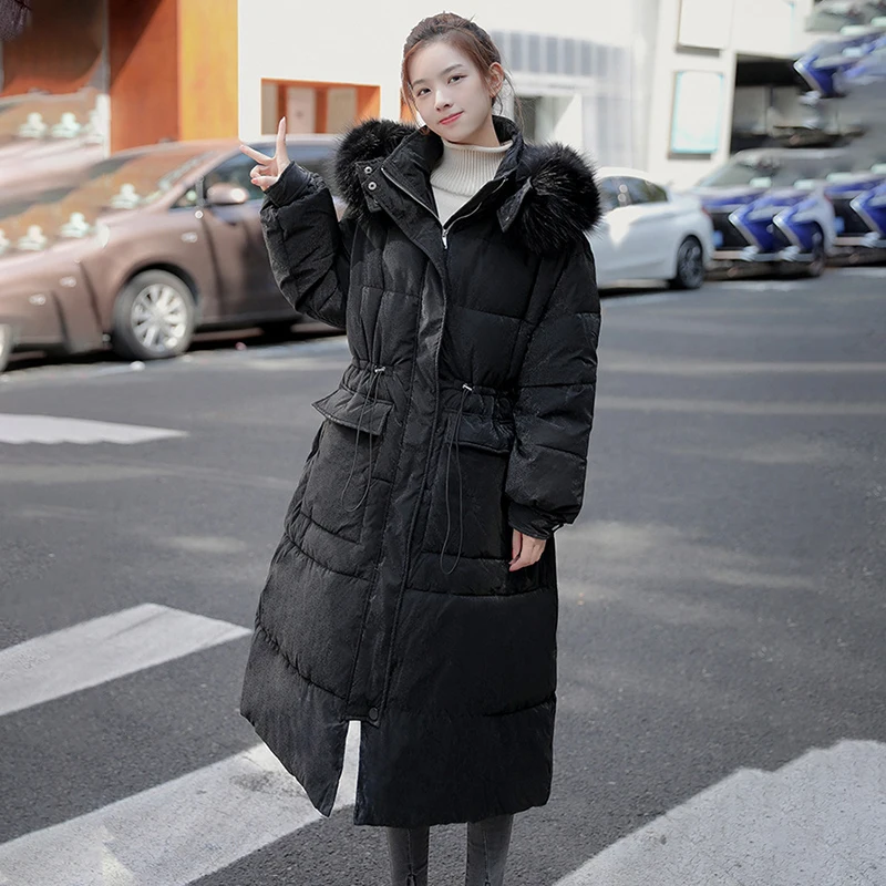 

Women's Winter Jacket Long Down Padded Gold Velvet Korean Hooded Fur Collar Loose Thickening Coat High Quality Fashion Clothing