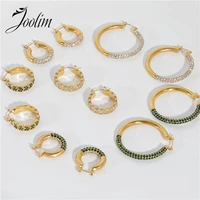joolim jewelry waterproof light luxury elegant full zircon hoop earrings gift for girlfriend stainless steel jewelry wholesale