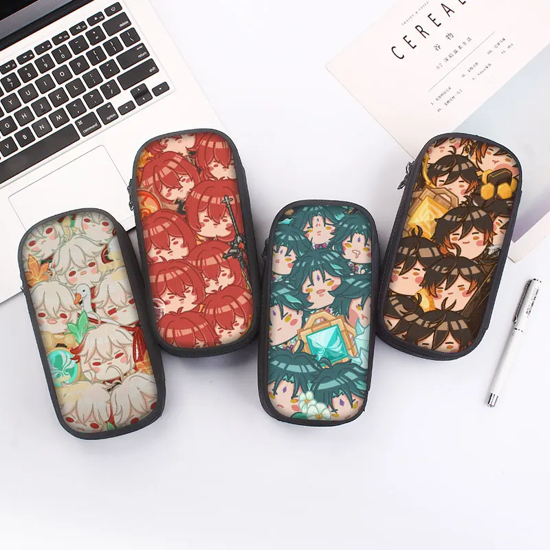 

21cm X 10cm Genshin Impact Pencil Cases Bags Zhongli Xiao Kawaii Large Capacity Student Game Anime School Supplies Stationery