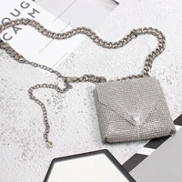 jiomay fanny pack for women luxury brand designer waist bag 2022 mini rhinestone purse big thick chain evening lipstick belt bag