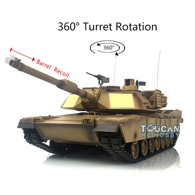 

US Stock Heng Long 1/16 7.0 Yellow Plastic M1A2 Abrams RTR RC Tank 3918 W/ 360°Turret Barrel Recoil BBs Shoot IR Battle RC Model