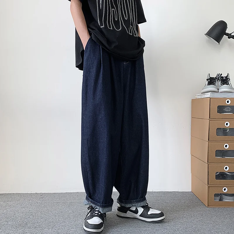Navy Grey Baggy Jeans Men Fashion Oversized Wide Leg Jeans Men Japanese Streetwear Hip Hop Loose Straight Denim Trousers Men