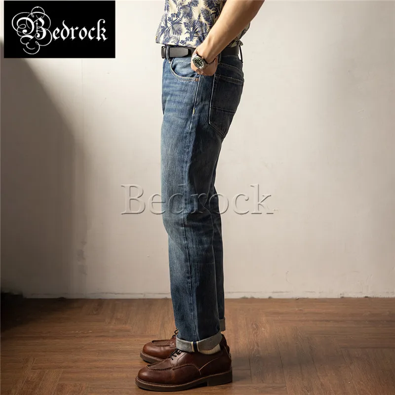 Тяжелые джинсы с кромкой на 16 унций для мужчин облегающие прямые брюки потертые