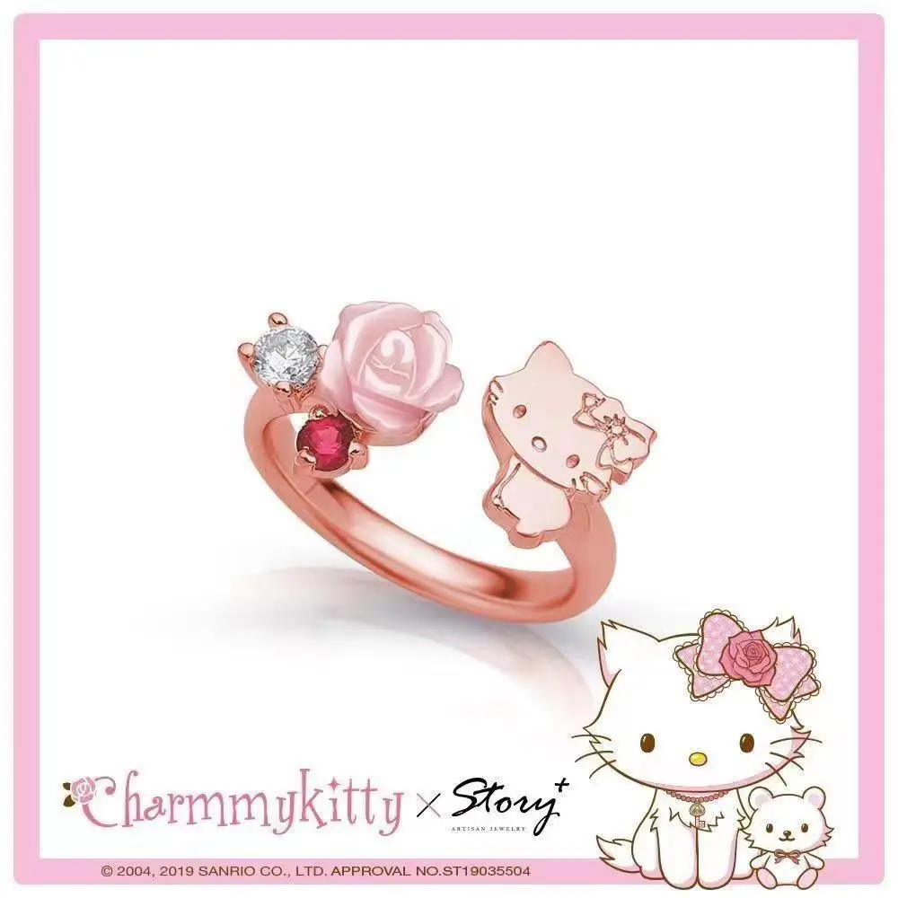 

Кольцо женское из серебра с гальваническим покрытием, с принтом «Hello Kitty»