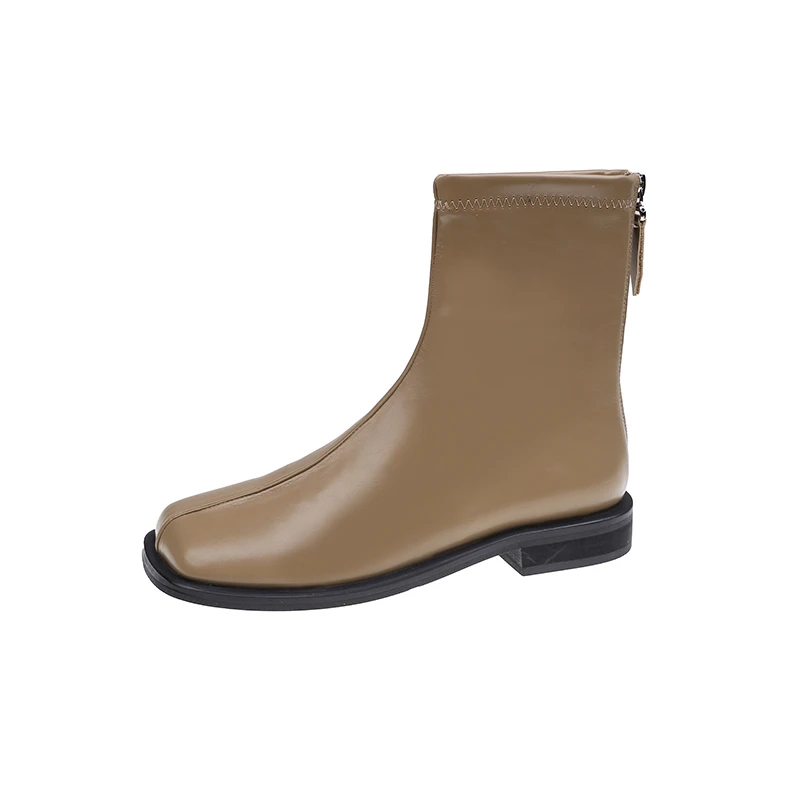 

Women Wedding Boots 2022 New Zip Leather Fashion Square Ankle Shoes Female Mid-heel Toe Ladies Booties