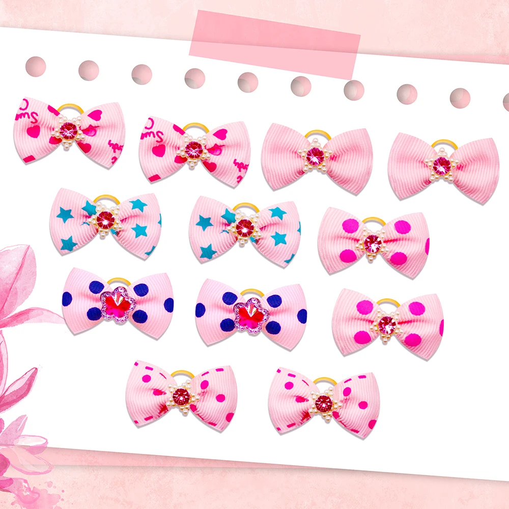 100pcs in pairs Small Dog Bows Pearl Diamond Hair Bows For Small Dogs Cat Bowknot Pet Dog Hair Accessories For Small Dogs images - 6
