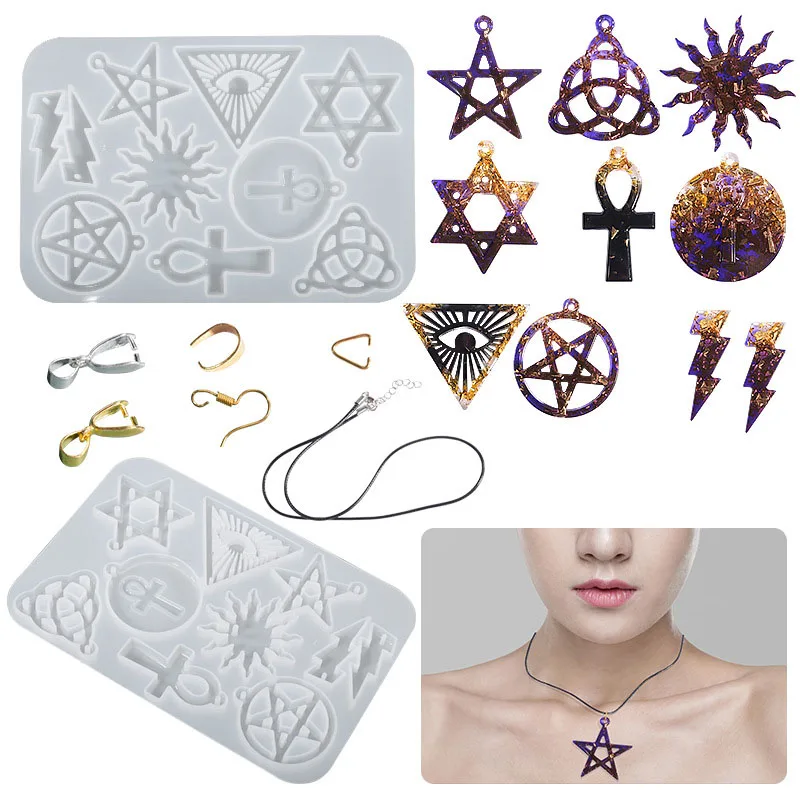 

Rystal Epoxy DIY Resin Punk Earring Silicone Mold Pentagram Sun Flower Lightning Pendant Silicone Mold