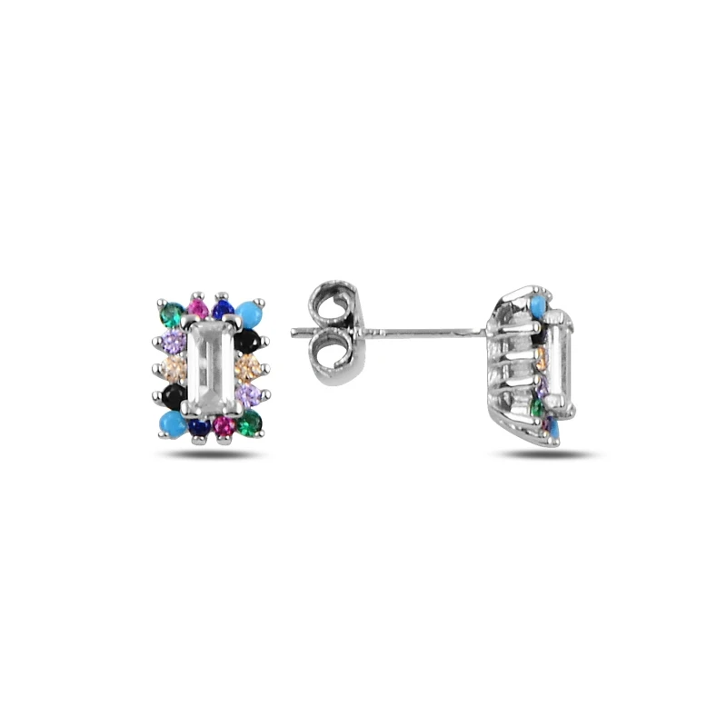 

Серебряные 925 пробы прямоугольные серьги с фианитом