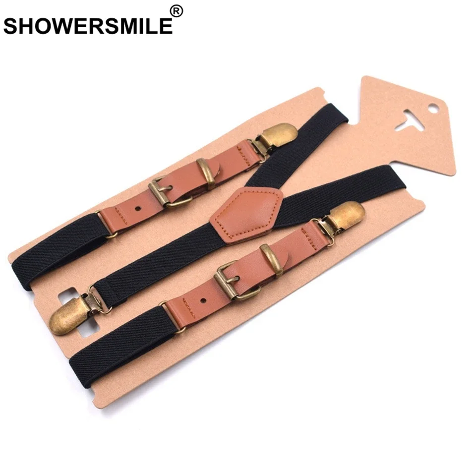 SHOWERSMILE мужские кожаные подтяжки синие для брюк с Y-образной спинкой женские