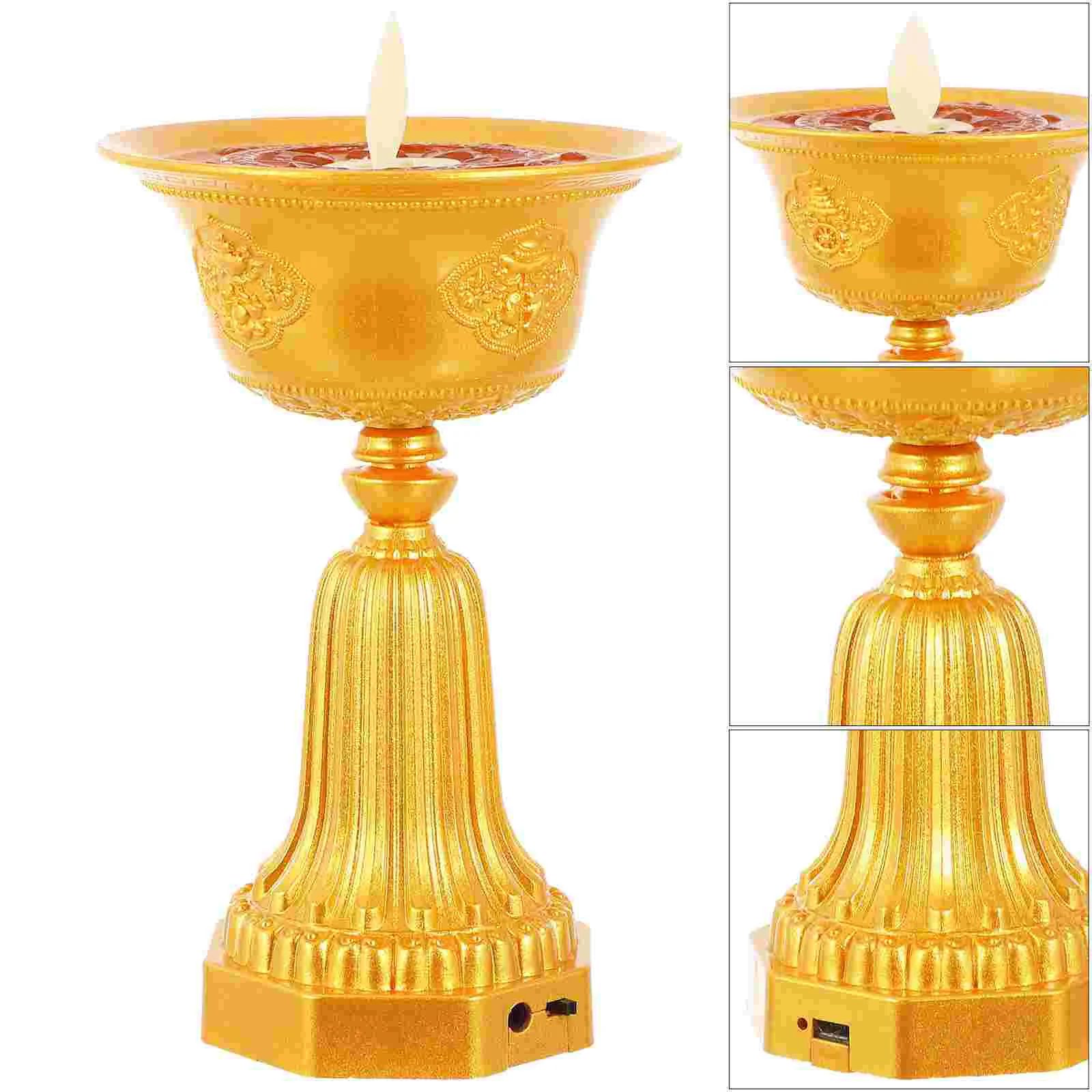 

Electronic Butter Lamp Sacrifice Light Ornament Rechargeable Smokeless Oil Hall Supply Plastic Decorative LED