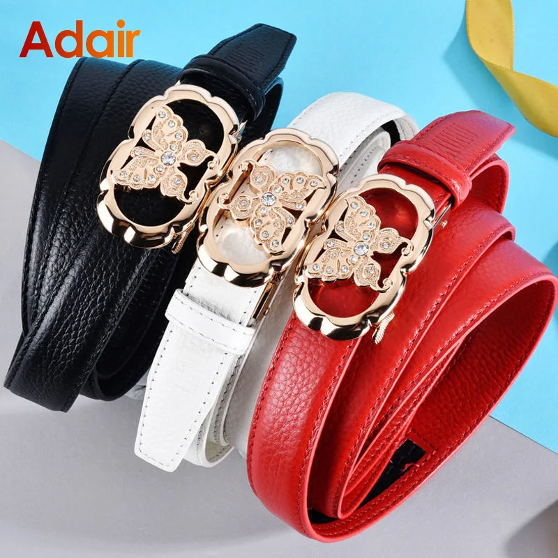 

Fashion Lady Genuine Leather Belt Solid Color Ins Alloy Butterfly Automatic Buckle Designer Belt Casual Top Quality Belt LB2204