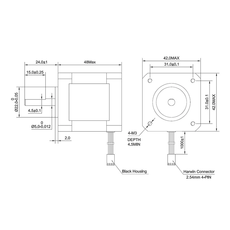 3-х дюймовый шаговый двигатель Nema 17 48 мм Nema17 42bygh 2A 4-Lead (17Hs19-2004S1) Мотор 1 м кабель для