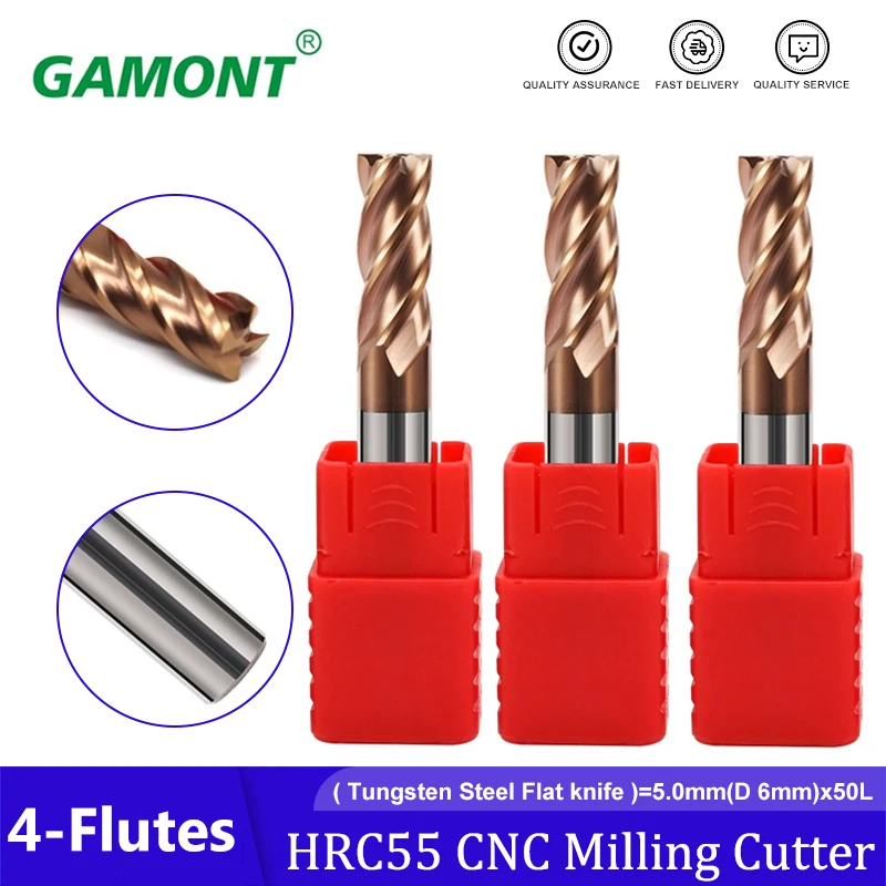 

GAMONT Milling Cutter Alloy Coating Tungsten Steel Tool Cnc Maching HRC55 Endmill Top Milling Cutter Milling Machine Tools 4.0mm